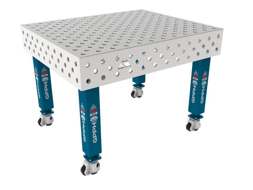 Mesa de soldadura PRO INOX 1200 x 1000 mm Rejilla: diagonal, sistema: Φ28, patas: con ruedas, tablero: tablero PRO INOX