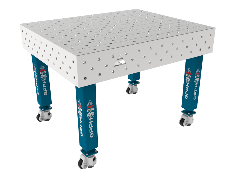Mesa de soldadura PRO INOX 1200 x 1000 mm Rejilla: diagonal, sistema: Φ16, patas: con ruedas, tablero: tablero PRO INOX