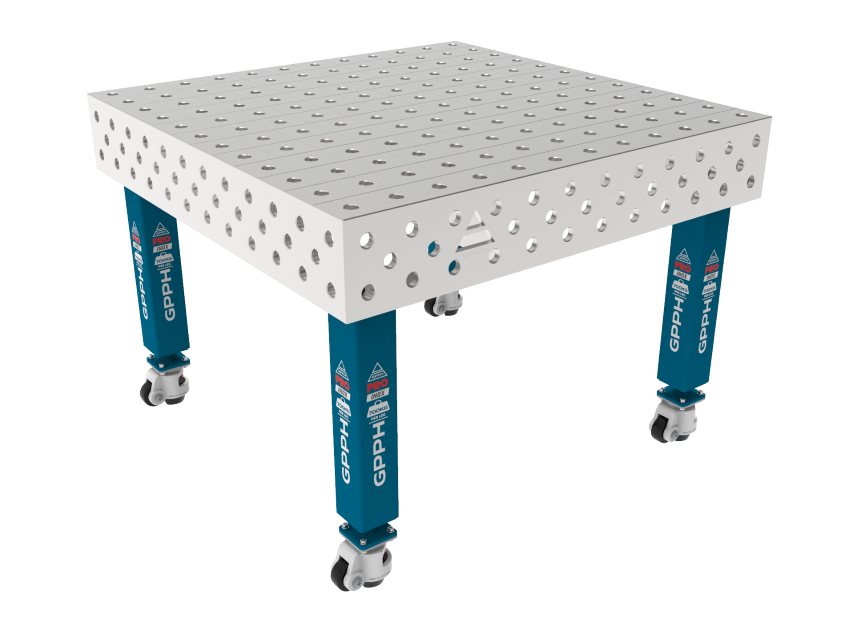 Hegesztőasztal PRO INOX 1200 x 1200 mm Háló - 100x100mm, Rendszer - Φ28, Lábak - Kerekeken, Asztallap - PRO INOX asztallap