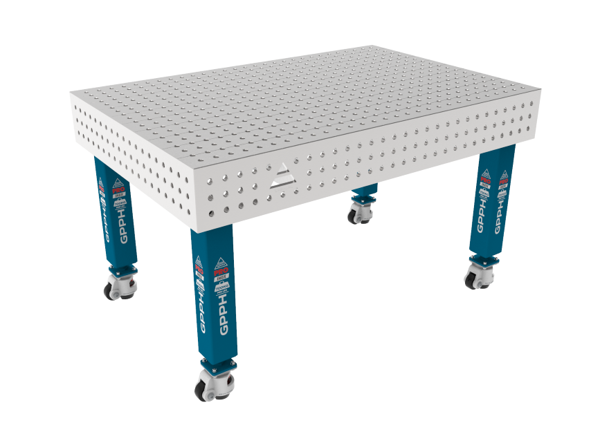 Mesa de soldadura PRO INOX 1500 x 1000 mm Malla: 50 x 50 mm, sistema: Φ16, patas: con ruedas, tablero: tablero PRO INOX