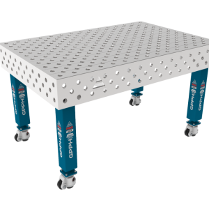 Hegesztőasztal PRO INOX 1500 x 1000 mm Háló - átlós, Rendszer - Φ28, Lábak - Kerekes, Asztallap - PRO INOX asztallap