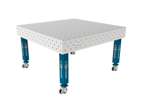 Mesa de soldadura PRO INOX 1500 x 1480 mm Malla: diagonal, sistema: Φ16, patas: con ruedas, tablero: tablero PRO INOX
