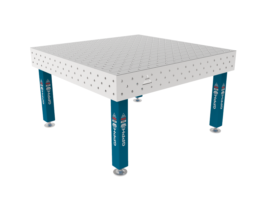 Svařovací stůl PRO INOX 1500 x 1480 mm Mřížka – diagonální, Systém – Φ16, Nohy – Na patkách, Deska – Deska PRO INOX