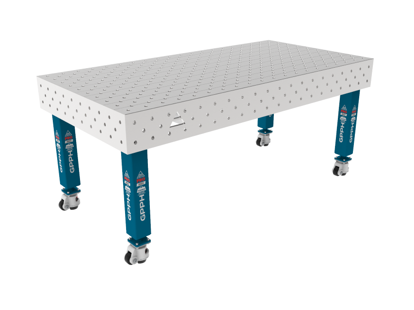 PRO INOX Welding Table 2000 x 1000 mm Grid - diagonal, System - Φ16, Legs - On wheels, Top - PRO INOX top