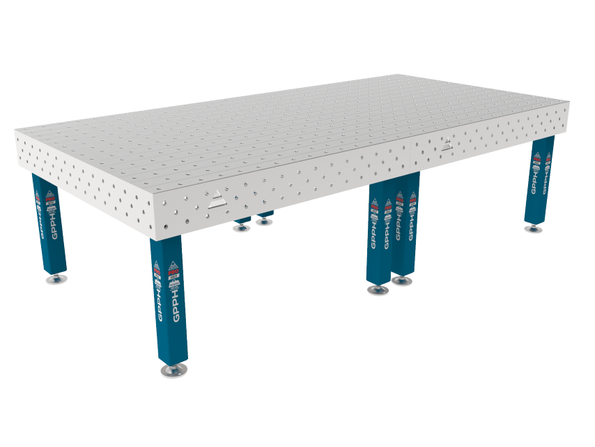 Hegesztőasztal PRO INOX 3000 x 1480 mm Háló - 100x100mm, Rendszer - Φ16, Lábak - Lábakon, Asztallap - PRO INOX asztallap