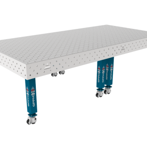 Masă de sudură PRO INOX 3000 x 1480 mm Plasă - diagonală, Sistem - Φ16, Picioare - Pe roți, Blat - Blat PRO INOX
