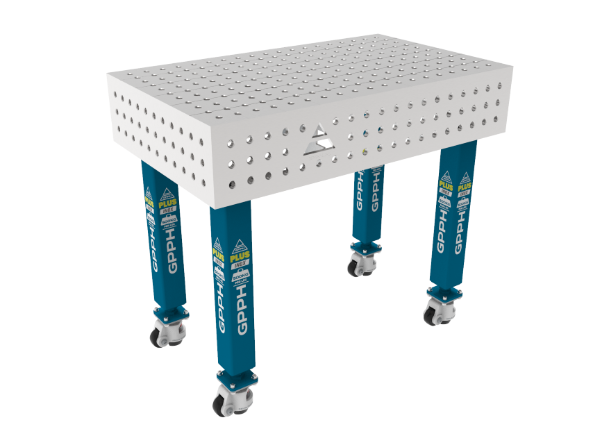 Mesa de soldadura PLUS INOX 1000 x 600 mm Malla - 50x50mm, Sistema - Φ16, Patas - Con ruedas, Tablero - Tablero PLUS INOX