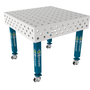 Table de soudage PLUS INOX 1000 x 1000 mm Grille - 100x100mm, Système - Φ28, Pieds - Sur roulettes, Plateau - Plateau PLUS INOX