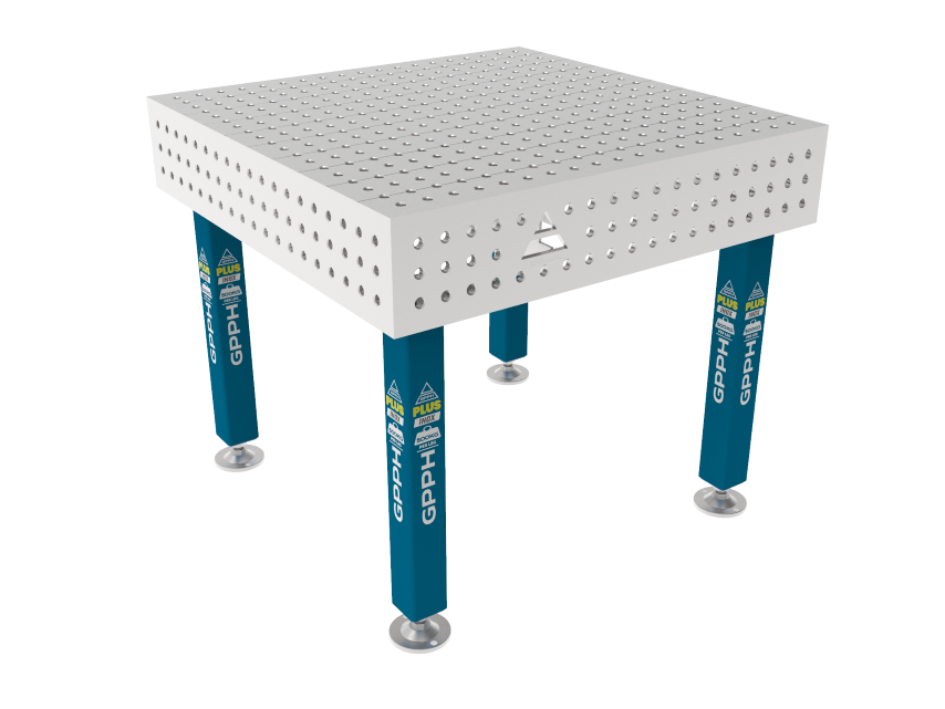 Schweißtisch PLUS INOX 1000 x 1000 mm Gitter - 50x50mm, System - Φ16, Beine - Auf Füßen, Tischplatte - Tischplatte PLUS INOX