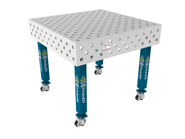 Table de soudage PLUS INOX 1000 x 1000 mm Grille - diagonale, Système - Φ28, Pieds - Sur roulettes, Plateau - Plateau PLUS INOX