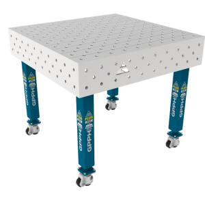 Table de soudage PLUS INOX 1000 x 1000 mm Grille - diagonale, Système - Φ16, Pieds - Sur roulettes, Plateau - Plateau PLUS INOX