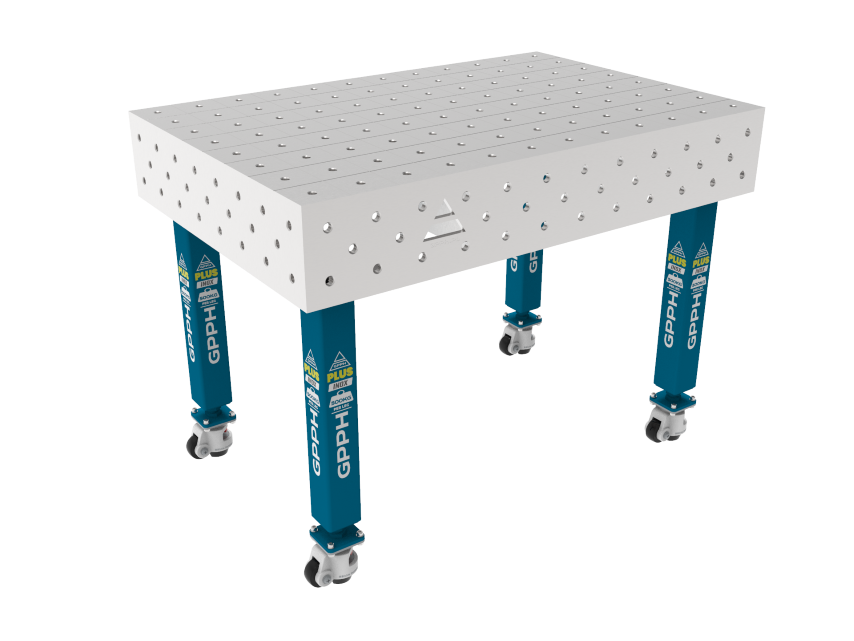 Schweißtisch PLUS INOX 1200 x 800 mm Gitter - 100x100mm, System - Φ16, Beine - Auf Rollen, Tischplatte - Tischplatte PLUS INOX