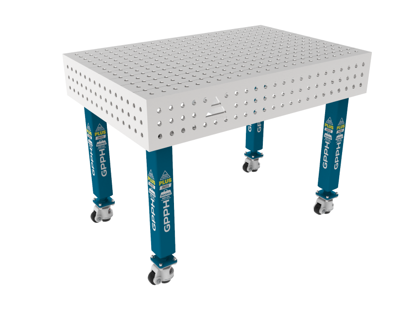 Schweißtisch PLUS INOX 1200 x 800 mm Gitter - 50x50mm, System - Φ16, Beine - Auf Rollen, Tischplatte - Tischplatte PLUS INOX