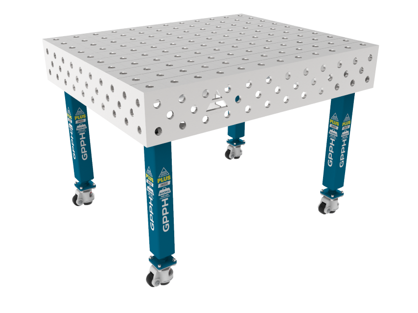 Hegesztőasztal PLUS INOX 1200 x 1000 mm Háló - 100x100mm, Rendszer - Φ28, Lábak - Kerekeken, Asztallap - Asztallap plusz INOX