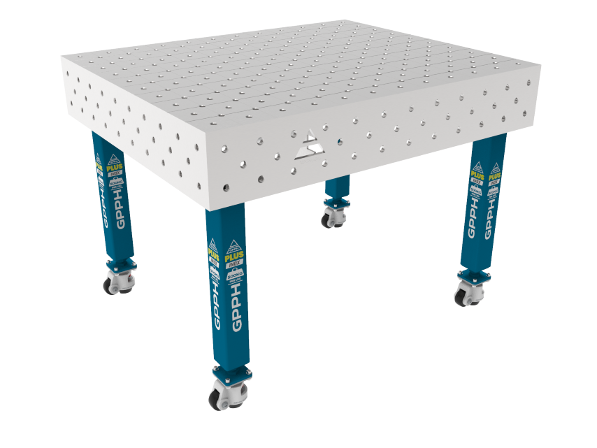 Hegesztőasztal PLUS INOX 1200 x 1000 mm Háló - átlós, Rendszer - Φ16, Lábak - Kerekeken, Asztallap - Asztallap plusz INOX