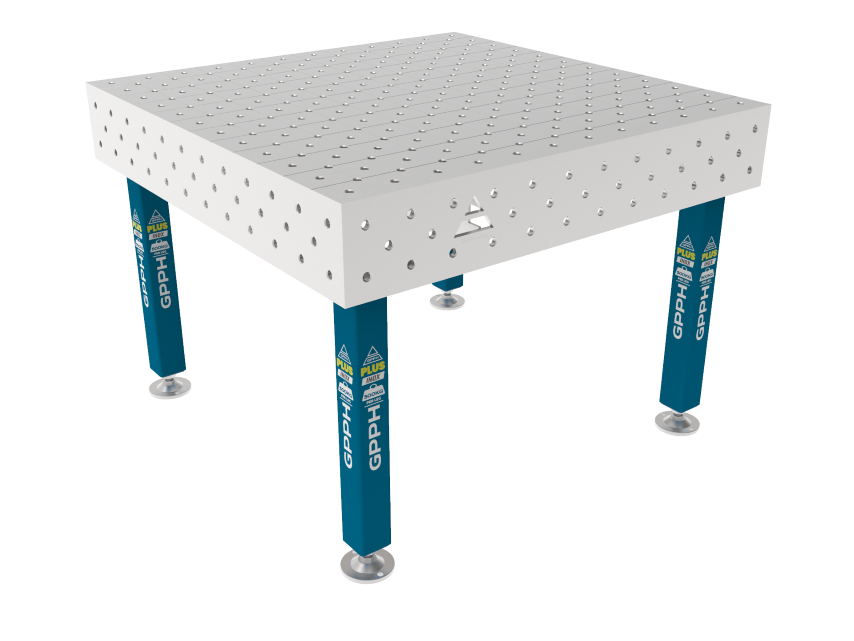 Table de soudage PLUS INOX 1200 x 1200 mm Grille - diagonale, Système - Φ16, Pieds - Sur socle, Plateau - Plateau PLUS INOX