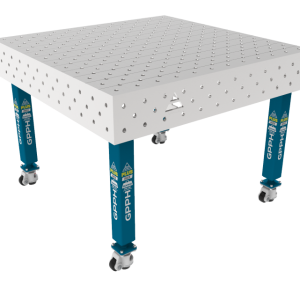 Mesa de soldadura PLUS INOX 1200 x 1200 mm Malla - diagonal, Sistema - Φ16, Patas - Con ruedas, Tablero - Tablero PLUS INOX