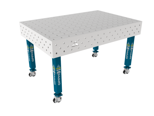 Table de soudage PLUS INOX 1500 x 1000 mm Grille - 100x100mm, Système - Φ16, Pieds - Sur roulettes, Plateau - Plateau PLUS INOX