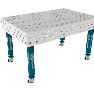 Table de soudage PLUS INOX 1500 x 1000 mm Grille - diagonale, Système - Φ28, Pieds - Sur roulettes, Plateau - Plateau PLUS INOX