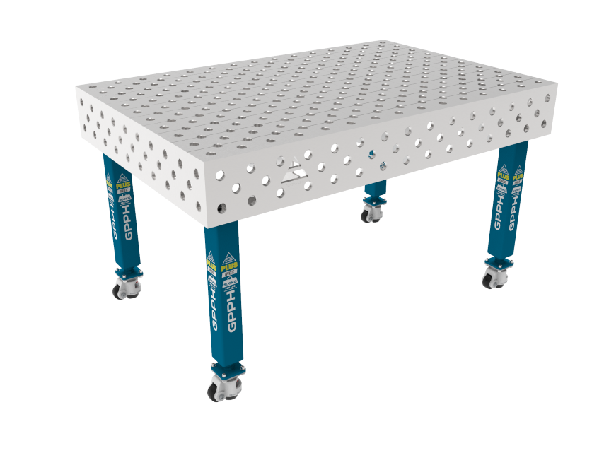 Mesa de soldadura PLUS INOX 1500 x 1000 mm Malla - diagonal, Sistema - Φ28, Patas - Con ruedas, Tablero - Tablero PLUS INOX