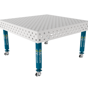 Table de soudage PLUS INOX 1500 x 1480 mm Grille - diagonale, Système - Φ28, Pieds - Sur roulettes, Plateau - Plateau PLUS INOX
