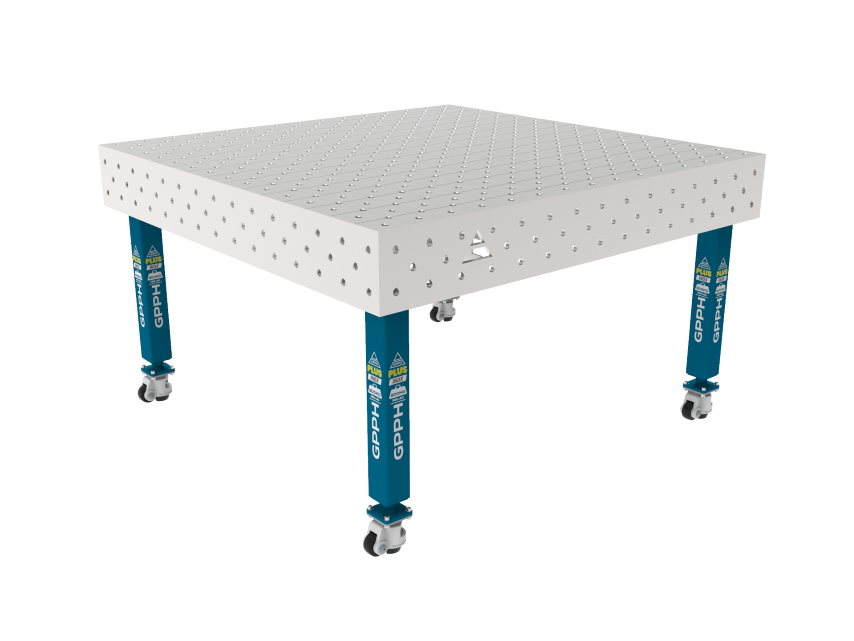 Welding table PLUS INOX 1500 x 1480 mm Grid - diagonal, System - Φ16, Legs - On wheels, Top - PLUS INOX top