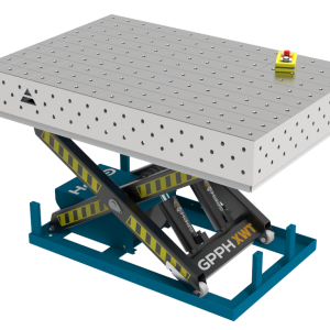 Table de soudage PRO INOX 1500x1000 mm avec système de levage hydraulique, système 16, grille 100x100mm