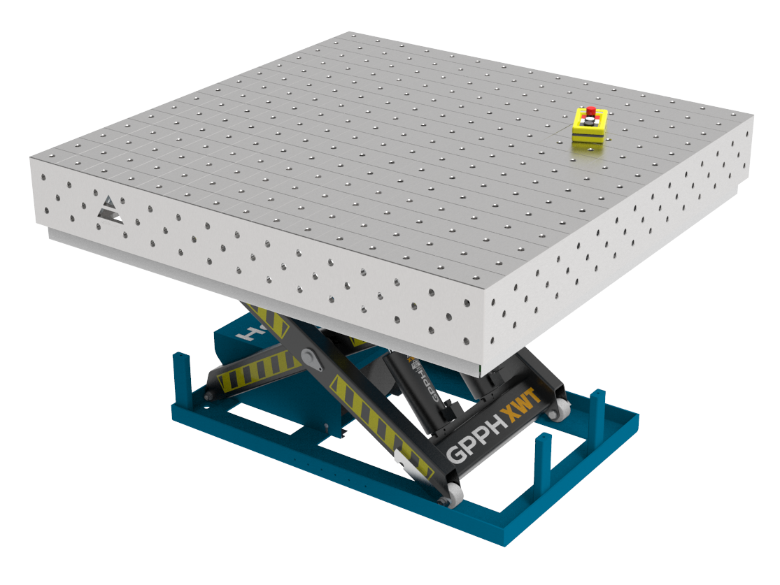 PRO INOX welding table 1500x1480 mm with hydraulic lifting system, system 16, grid 100x100