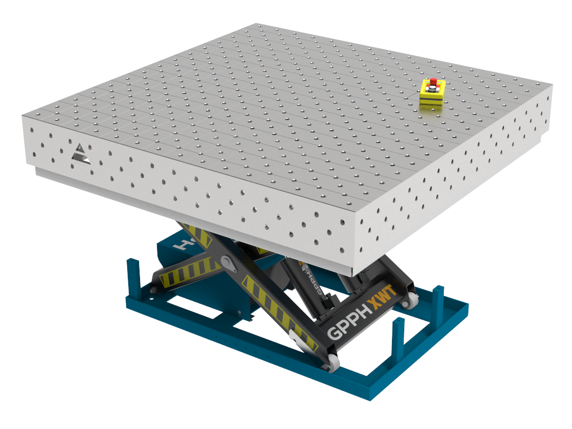 PRO INOX welding table 1500x1480 mm with hydraulic lifting system, system 16, diagonal grid
