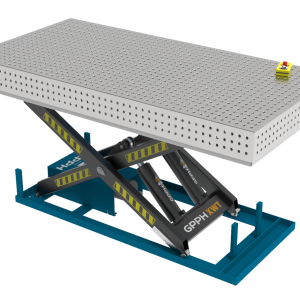 Table de soudage PLUS INOX 2400x1200 mm avec système de levage hydraulique, système 16, grille 50x50mm