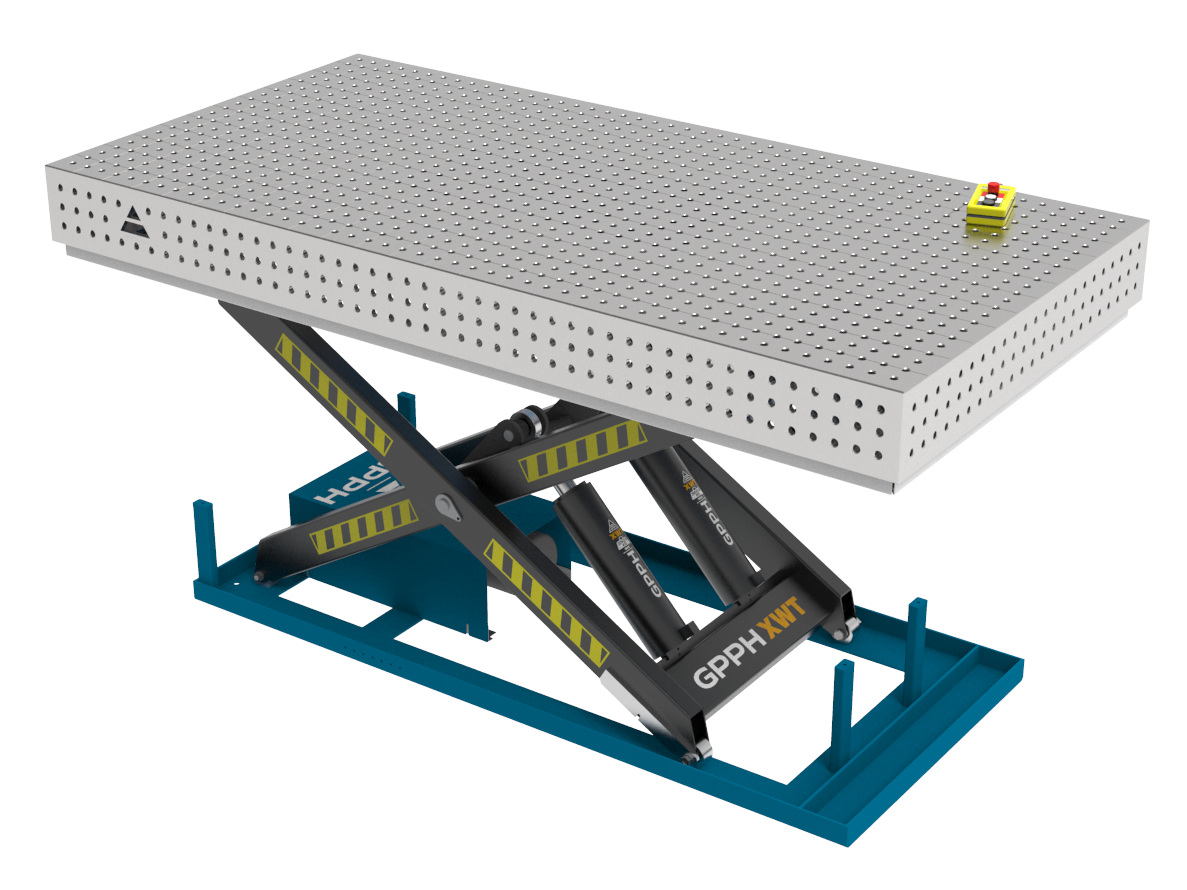 Schweißtisch PLUS INOX 2400x1200 mm mit hydraulischem Hebesystem, System 16, Gitter 50x50 mm