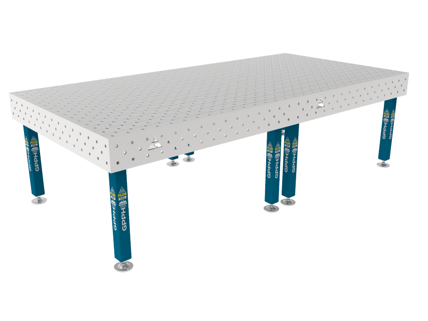 Schweißtisch PLUS INOX 3000 x 1480 mm Gitter - diagonal, System - Φ16, Beine - Auf Füßen, Tischplatte - Tischplatte PLUS INOX