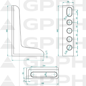 Angle bracket 300x190mm, System - Φ28, Series - PLUS technical drawing