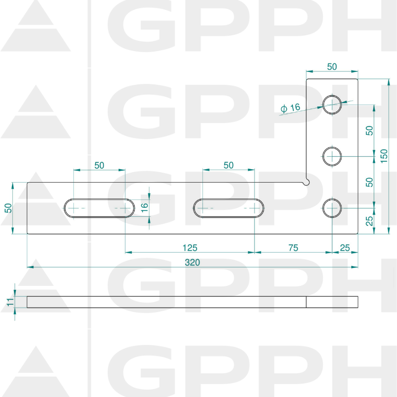 Escuadra plana 320x150mm, Sistema - Φ28, Serie - PRO