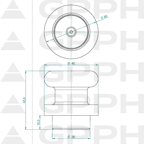 Perno magnético de fijación PLUS - diámetro 28 mm - dibujo técnico