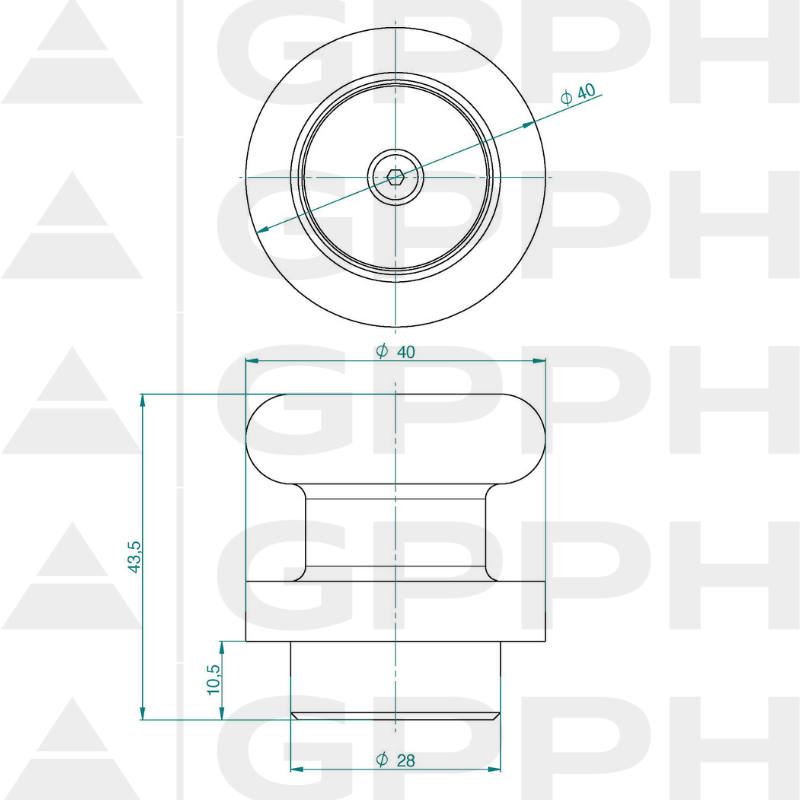 Perno magnético de fijación PLUS - diámetro 28 mm - dibujo técnico