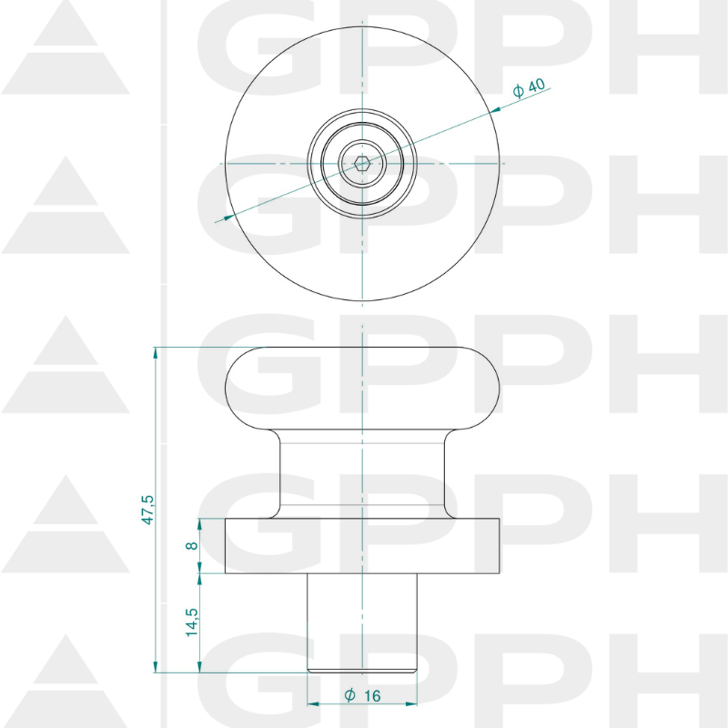 Magnetický upevňovací čep PRO – průměr 16 mm – technický výkres