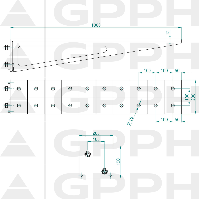 Extensie 1000x200 mm, Plasă - 100x100 mm, Sistem - Φ16, Serie - PLUS | Desen tehnic