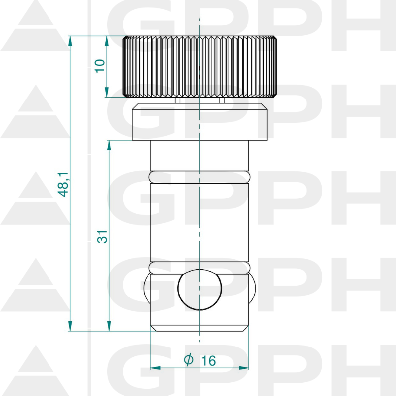 PLUS fixing pin - fi16 mm - technical drawing