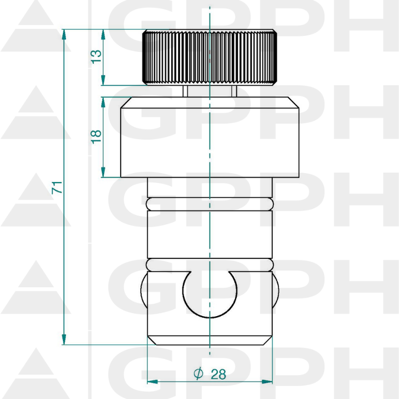 PLUS fixing pin - fi28 mm - technical drawing