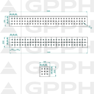 Bloc de conectare pentru masa de sudură
1500x200x200mm, Plasă - 50x50mm, Sistem - Φ16, Pentru masă - PRO desen tehnic
