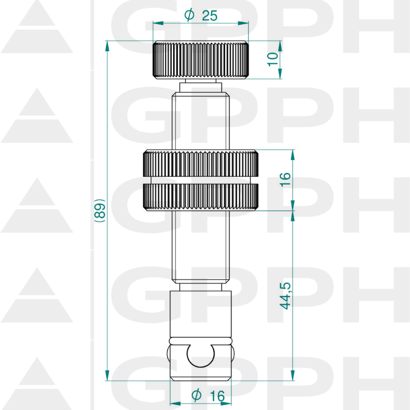 Espiga de fijación de montaje rápido UNI fi16, dibujo técnico