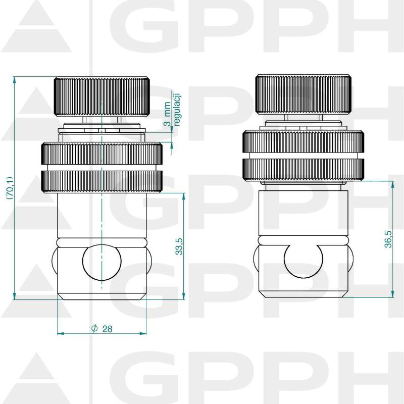 Verstellbarer Befestigungsbolzen ECOPLUS System 16 Technische Zeichnung