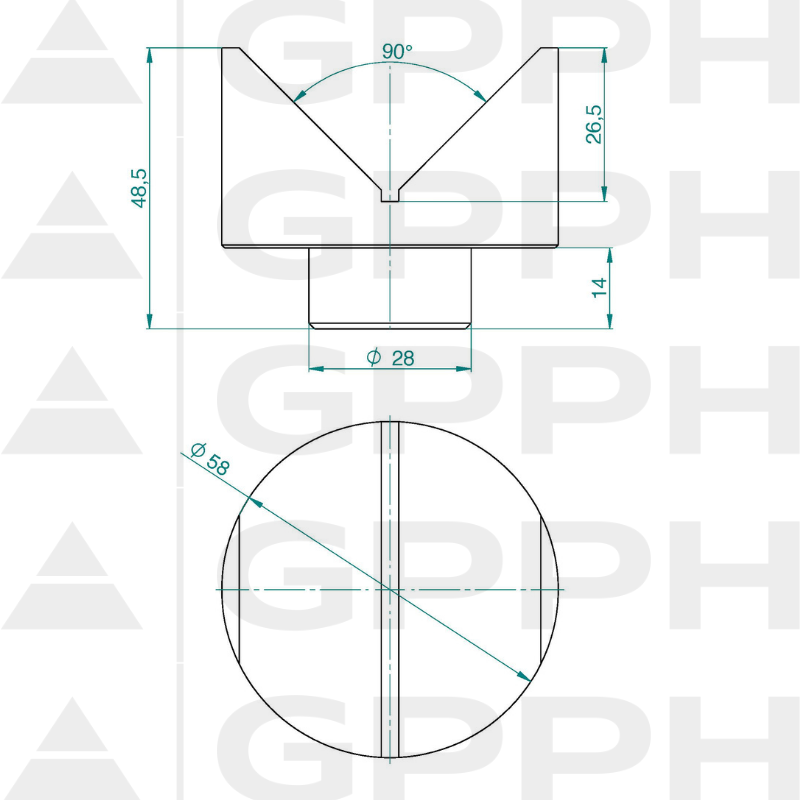 Prism fi58mm 90 System fi28 mm – technische Zeichnung