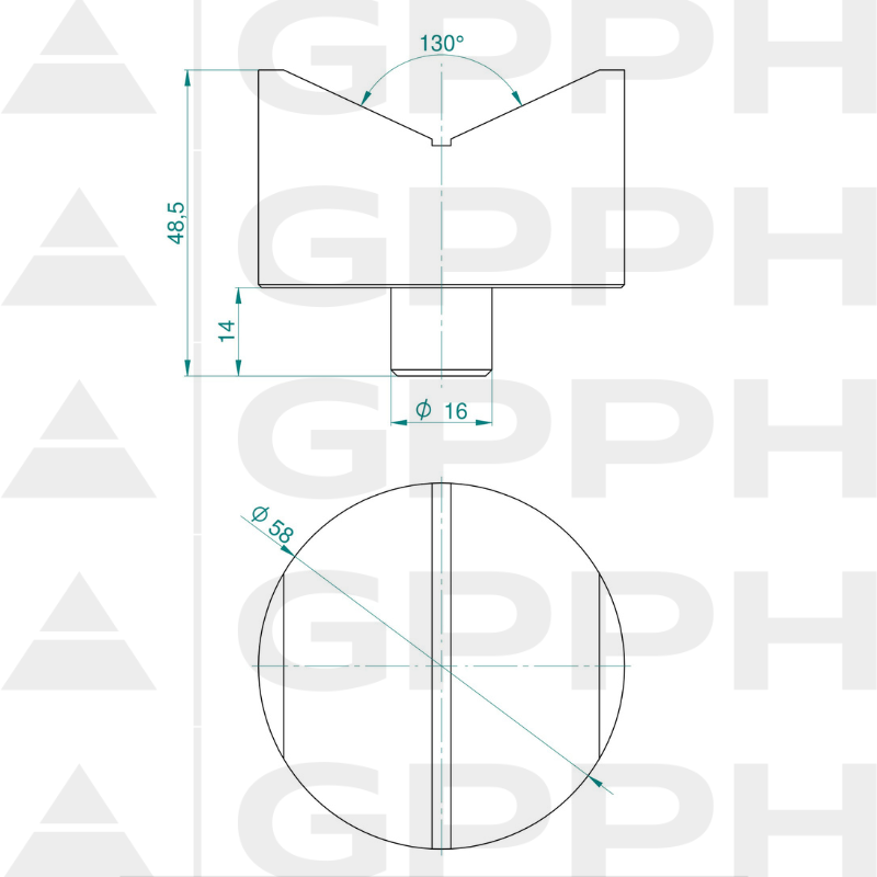 Prisma Ø58mm 130, systeem Ø16 mm - technische tekening