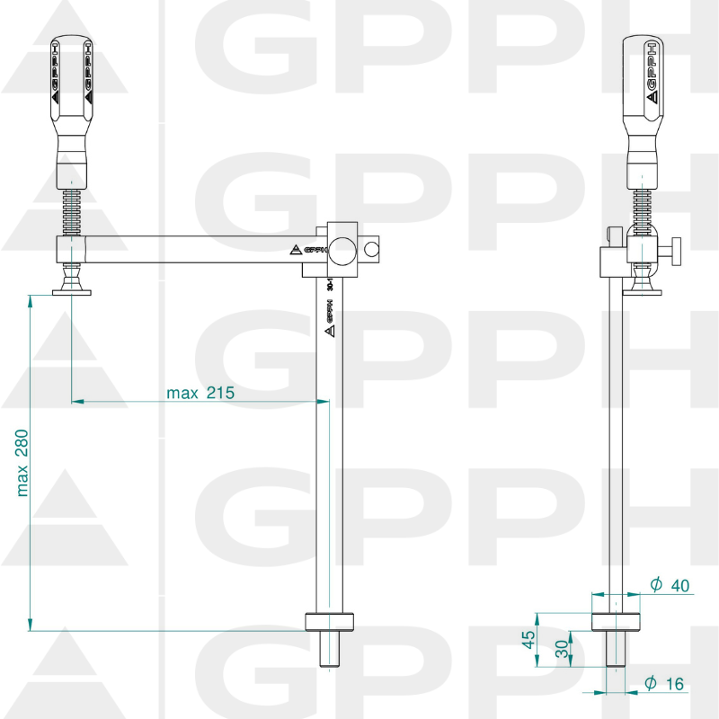 Collier de serrage à portée réglable GPPH fi16 mm - dessin technique