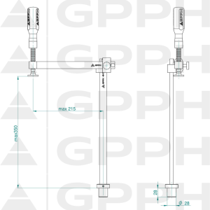 Variable throat depth clamp GPPH fi28 mm - technical drawing