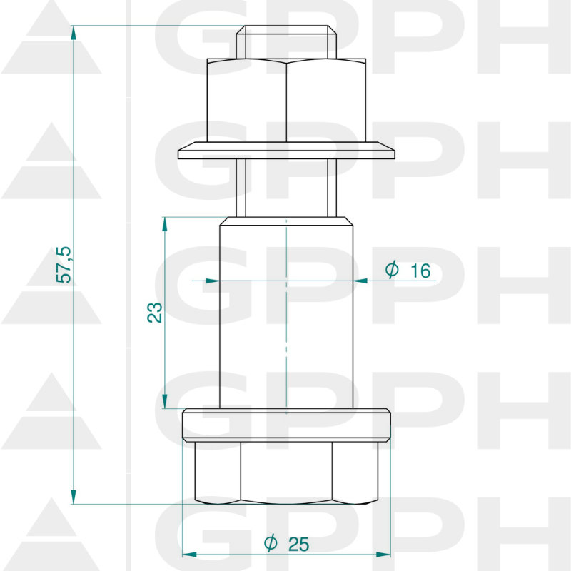 Pin de montaje PRO fi16 mm - dibujo técnico