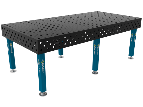 Table de soudage PLUS Grille - 100x100mm, Système - Φ28, Dimensions - 2400x1200mm, Pieds - Sur patins