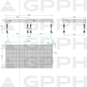 Stół Spawalniczy PLUS Rozmiar - 3000x1480mm, Siatka - 100x100mm, System - Φ28, Nogi - Na kołach - rysunek techniczny